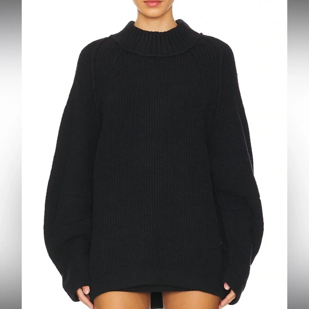 NWOT Free People Black Sunbeam Oversize Turtleneck Sweater